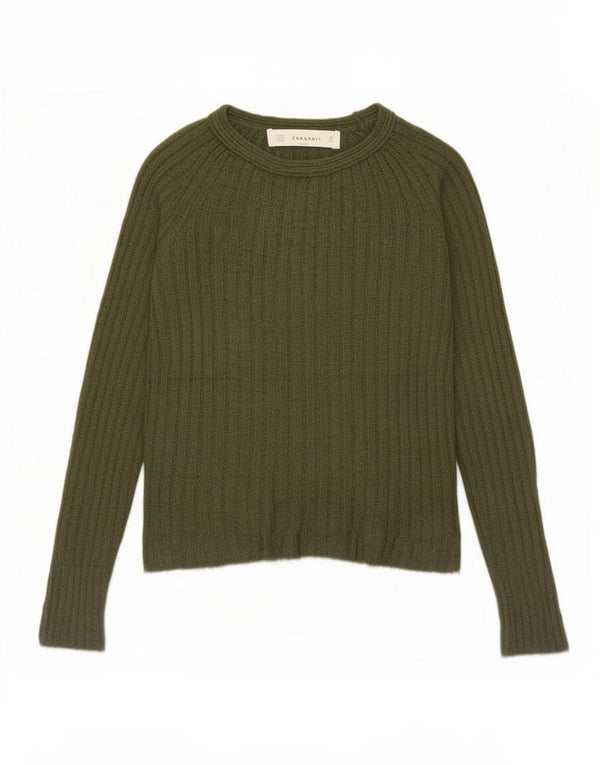 Zara Womens Crop Boat Neck Jumper Sweater UK 10 Small Khaki