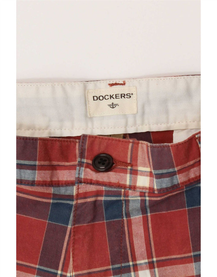 Dockers Mens Chino Shorts W34 Large Red Check Cotton