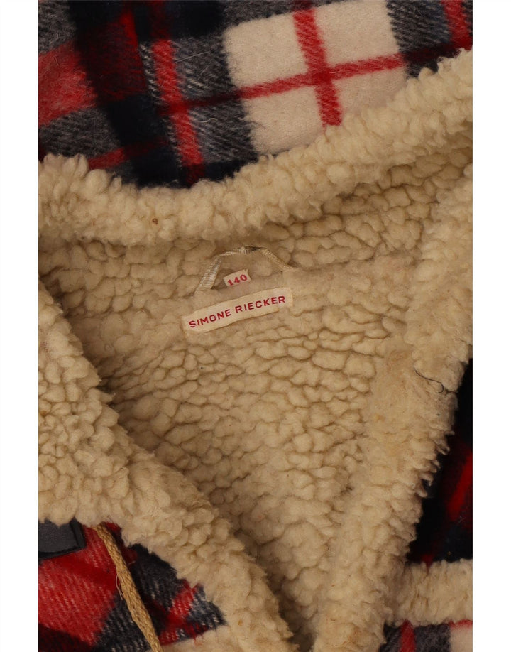 SIMONE Girls Hooded Sherpa Duffle Jacket 9-10 Years Red Check