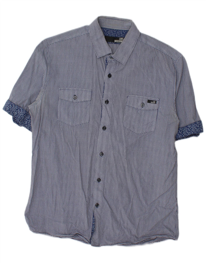 Moschino Mens Short Sleeve Shirt Large Blue Gingham Cotton