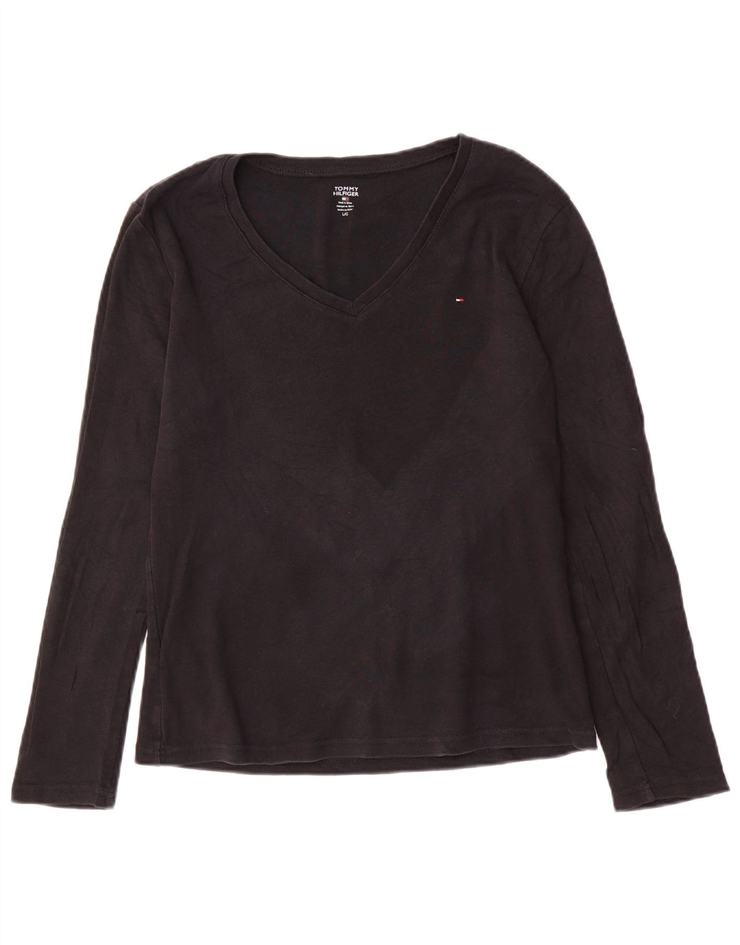 Tommy Hilfiger Womens Top Long Sleeve UK 14 Large Black Cotton