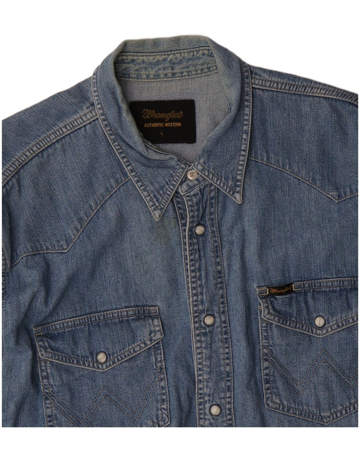 Wrangler Mens Western Denim Shirt Large Blue Cotton