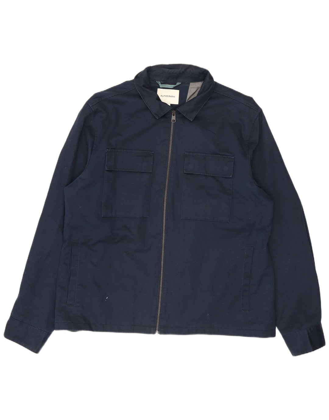 Marks & Spencer Mens Autograph Bomber Jacket UK 42 XL Navy Blue Cotton