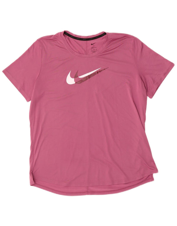 NIKE Womens Dri Fit Graphic T-Shirt Top UK 18 XL Pink