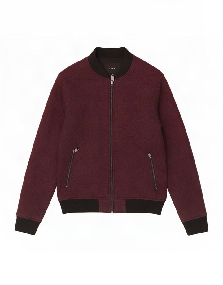Zara Mens Bomber Jacket UK 36 Small Burgundy Colourblock Polyester