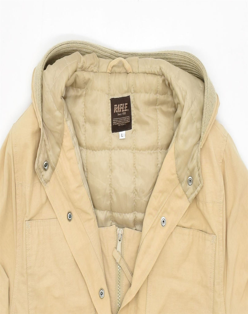 RIFLE Womens Hooded Windbreaker Coat UK 14 Medium Beige Cotton | Vintage | Thrift | Second-Hand | Used Clothing | Messina Hembry 