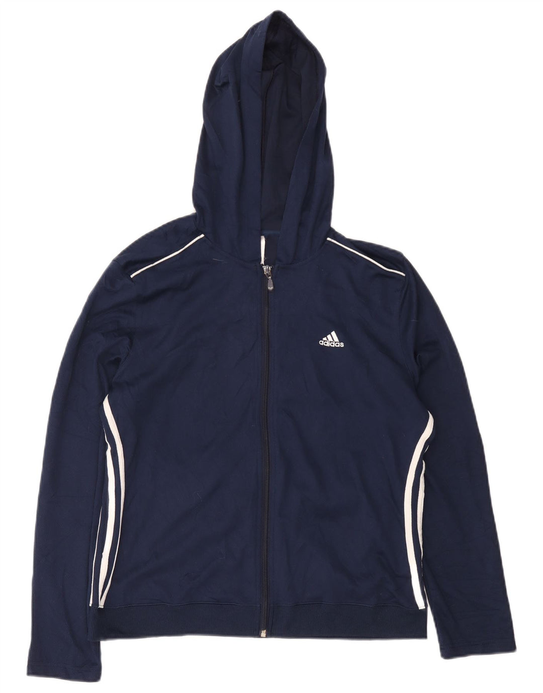 Adidas Womens Hooded Tracksuit Top Jacket UK 18 XL Navy Blue Polyester