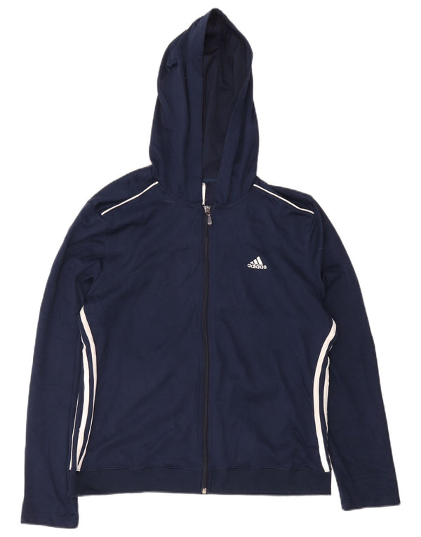 Adidas Womens Hooded Tracksuit Top Jacket UK 18 XL Navy Blue Polyester