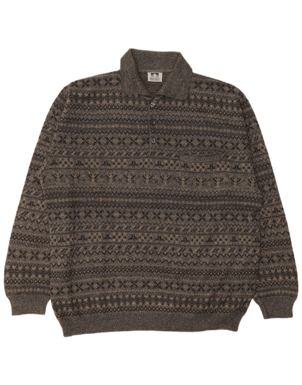 Enzo Goti Mens Polo Neck Jumper Sweater 2XL Grey Fair Isle Wool