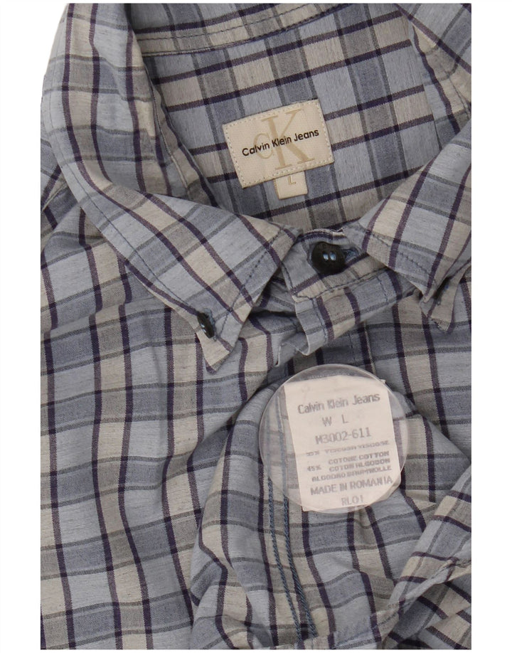 CALVIN KLEIN JEANS Mens Shirt Large Blue Check Viscose