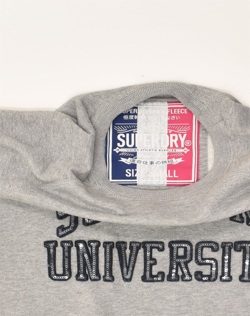 SUPERDRY Womens Graphic Sweatshirt Jumper UK 10 Small Grey Cotton | Vintage Superdry | Thrift | Second-Hand Superdry | Used Clothing | Messina Hembry 