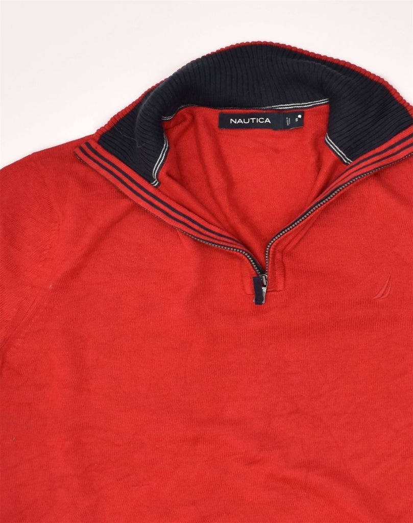 NAUTICA Mens Zip Neck Jumper Sweater Small Red Cotton | Vintage Nautica | Thrift | Second-Hand Nautica | Used Clothing | Messina Hembry 