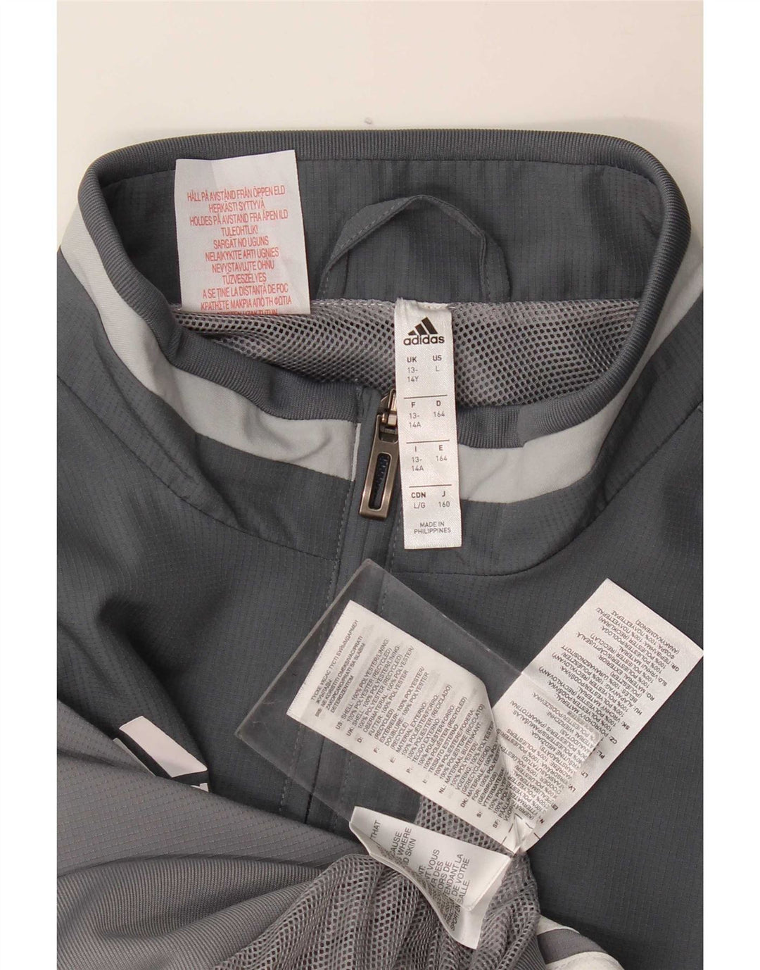 Adidas Boys Climalite Tracksuit Top Jacket 13-14 Years Grey Colourblock