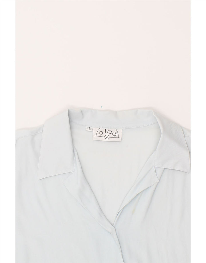 VINTAGE Womens Short Sleeve Shirt UK 16 Large Blue Acetate Vintage Vintage and Second-Hand Vintage from Messina Hembry 