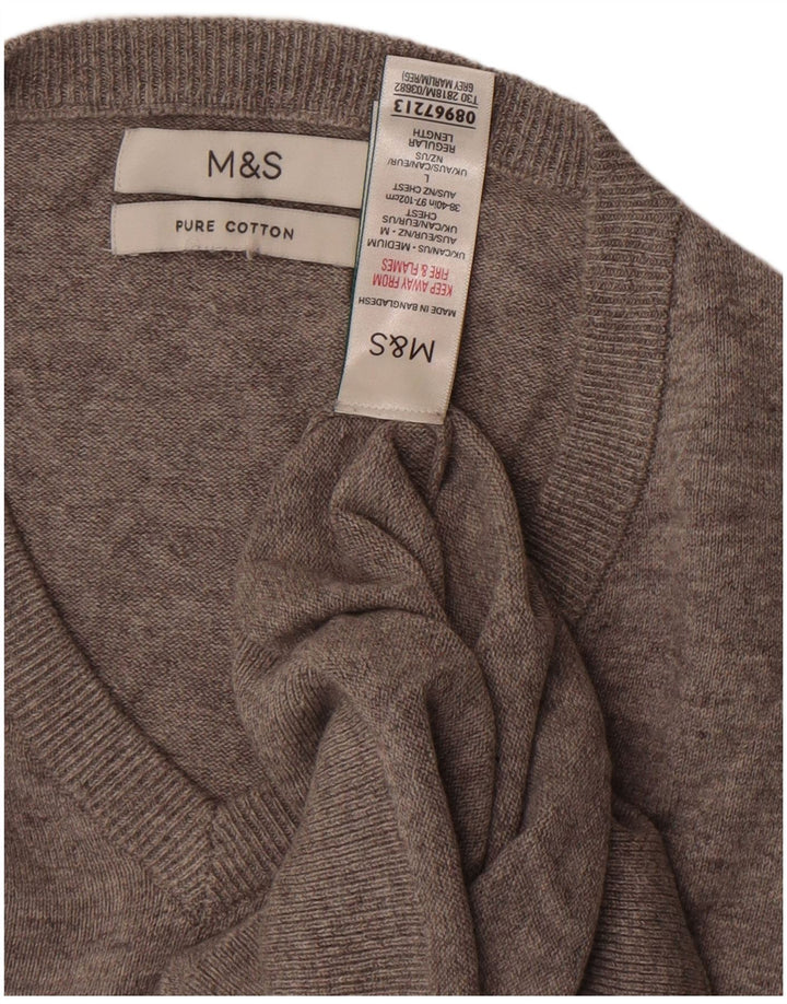 Marks & Spencer Mens V-Neck Jumper Sweater Large Grey Cotton