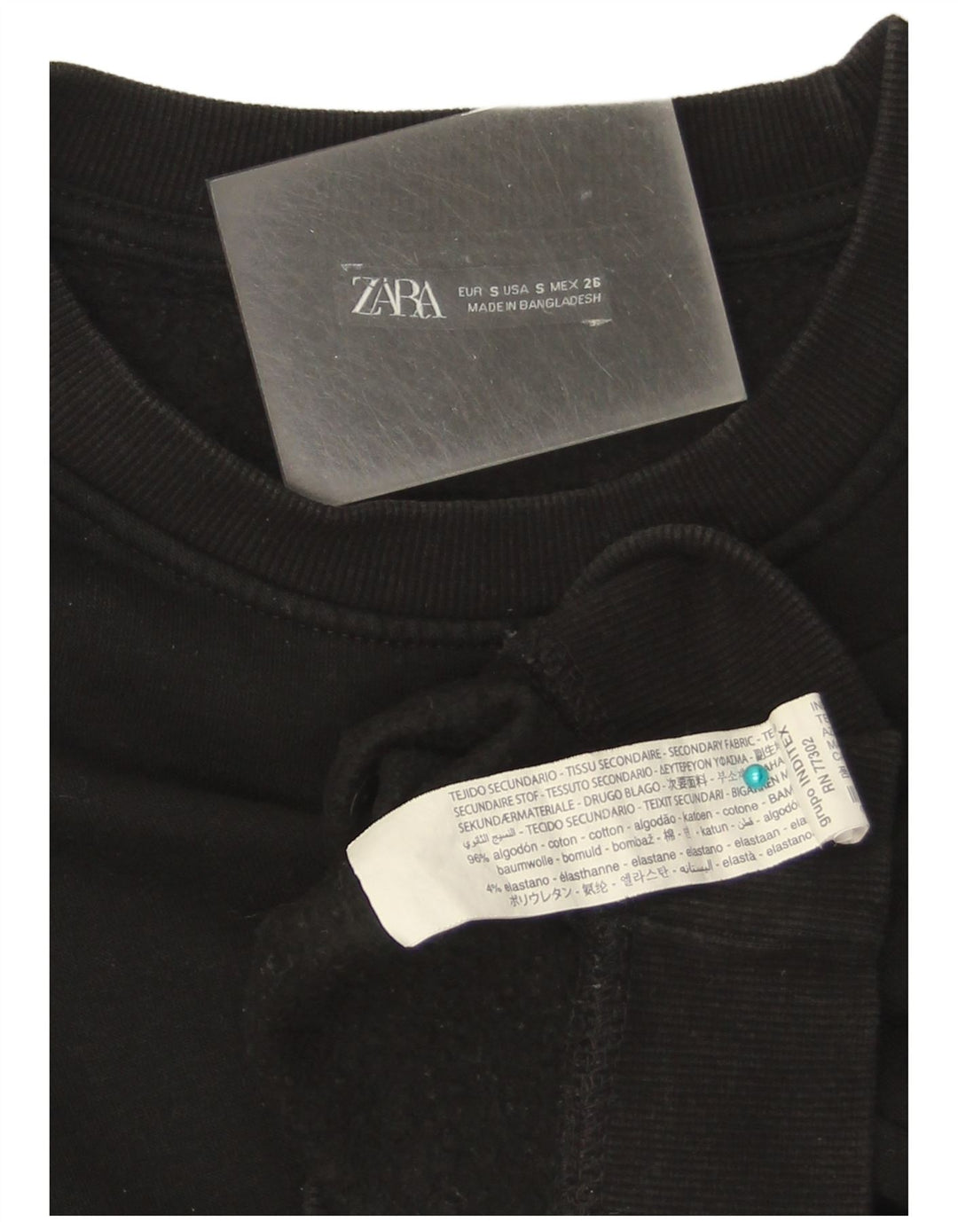 Zara Womens Crop Sweatshirt Jumper UK 10 Small Black Cotton