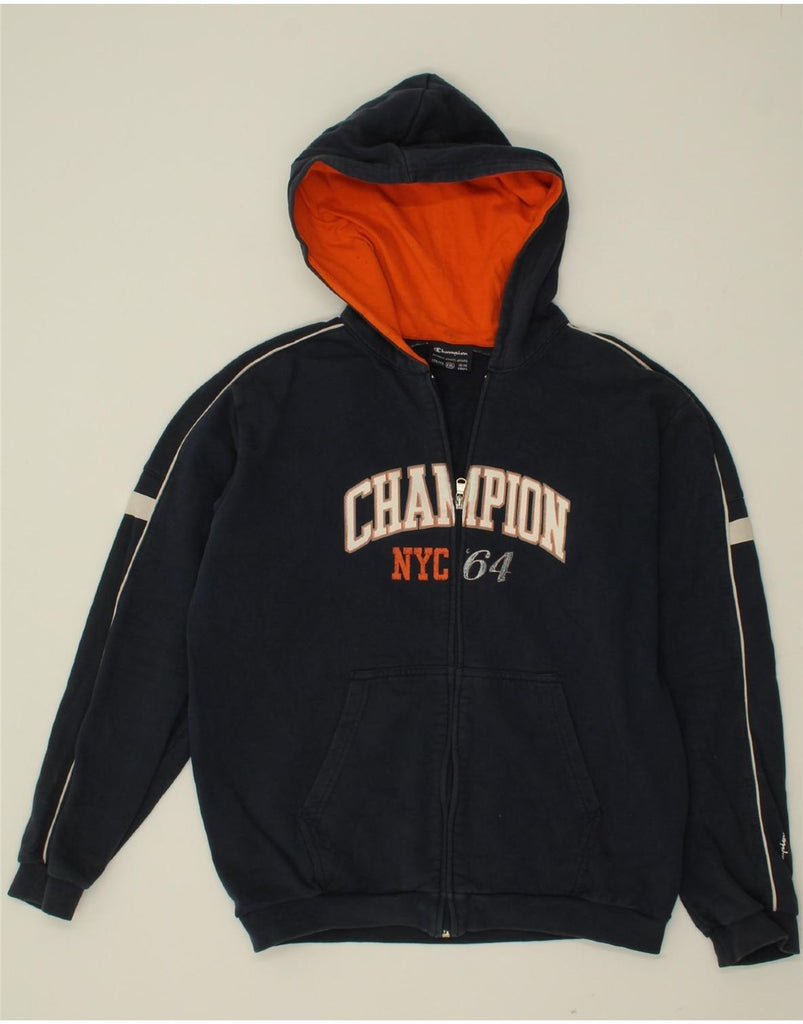 CHAMPION Boys Graphic Zip Hoodie Sweater 15-16 Years 2XL Navy Blue Cotton Vintage Champion and Second-Hand Champion from Messina Hembry 