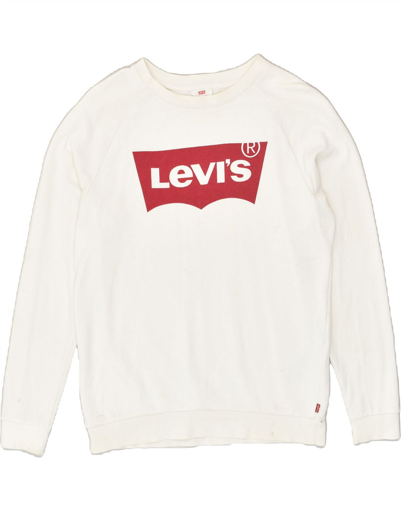 LEVI'S Mens Graphic Sweatshirt Jumper Small White Cotton | Vintage Levi's | Thrift | Second-Hand Levi's | Used Clothing | Messina Hembry 