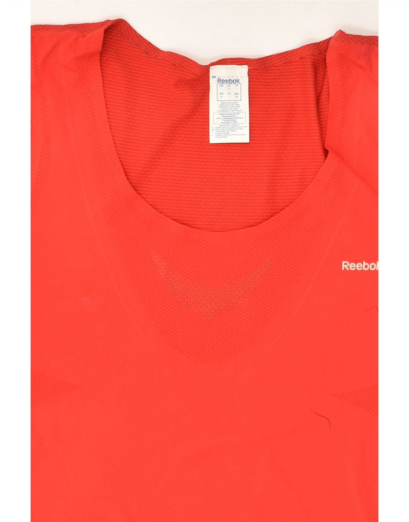 REEBOK Womens T-Shirt Top UK 14 Medium Red Polyamide | Vintage Reebok | Thrift | Second-Hand Reebok | Used Clothing | Messina Hembry 