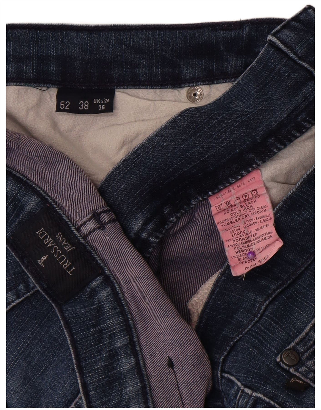 Trussardi Mens Straight Jeans  W36 L32 Blue Cotton