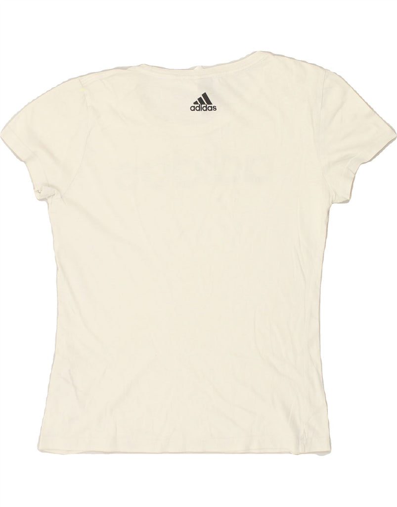 ADIDAS Womens Graphic T-Shirt Top UK 10 Small Off White Cotton | Vintage Adidas | Thrift | Second-Hand Adidas | Used Clothing | Messina Hembry 