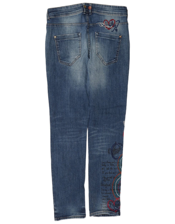 Desigual Womens Graphic Slim Jeans W28 L31 Blue Floral Cotton