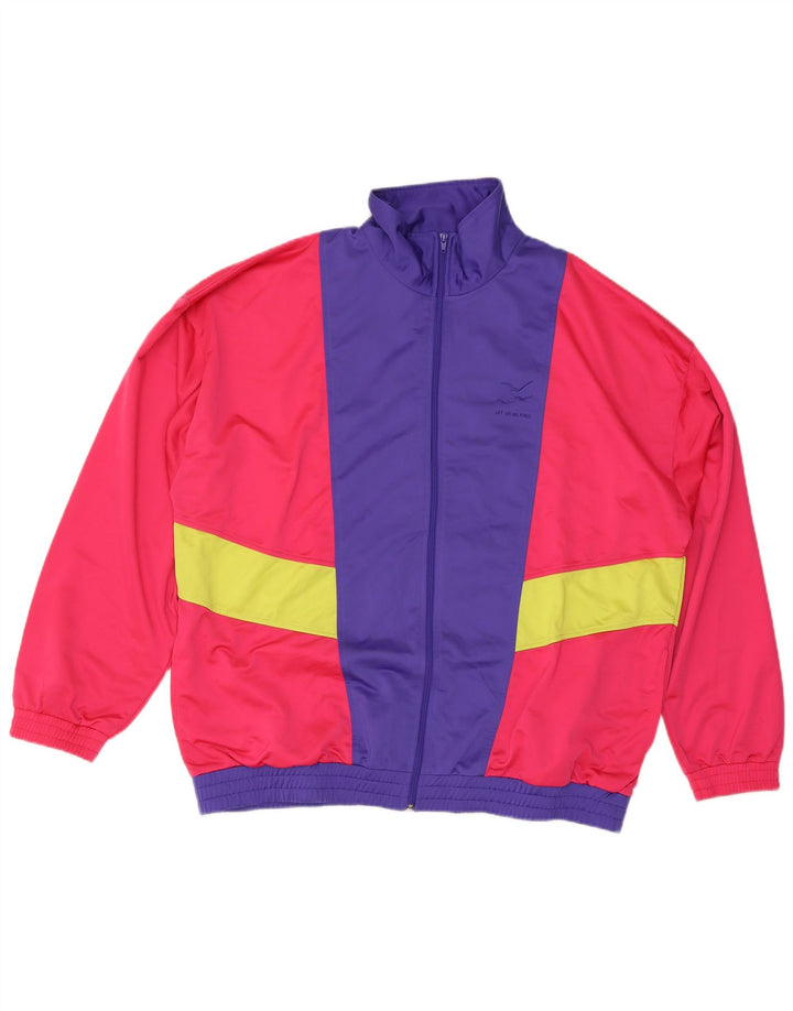 Vintage Mens Tracksuit Top Jacket 2XL Red Colourblock Polyester