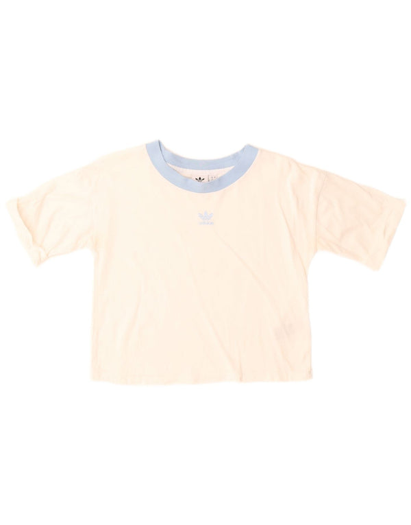 Adidas Womens Crop T-Shirt Top UK 12 Medium White Cotton