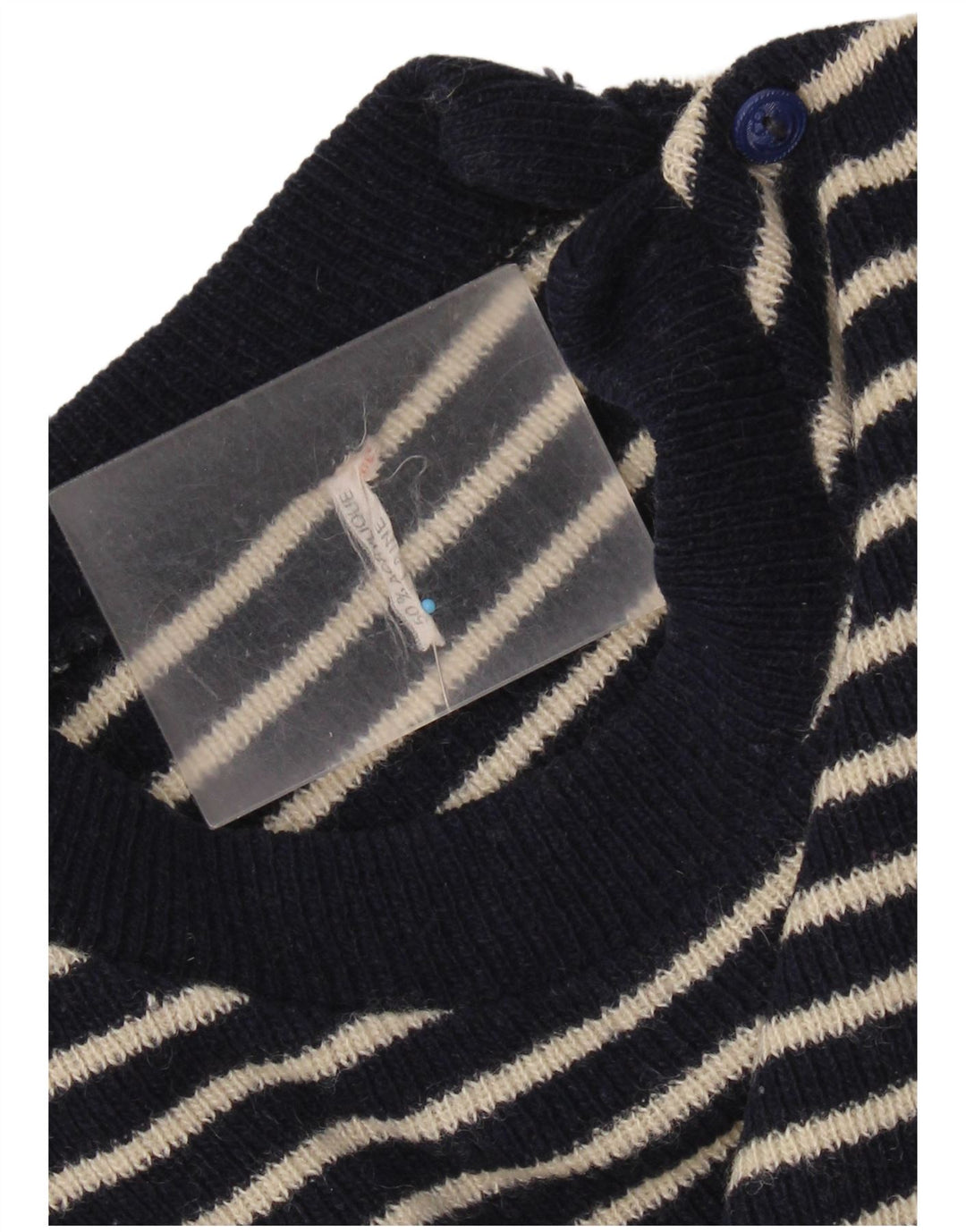 Vintage Womens Button Neck Jumper Sweater UK 14 Medium Navy Blue Nautical