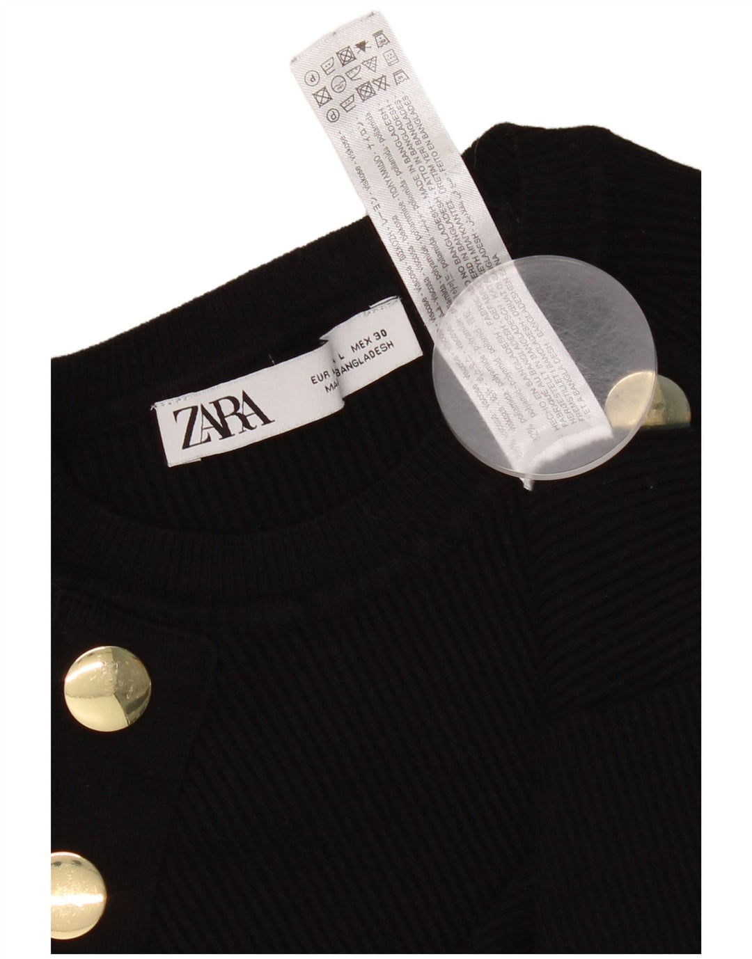 Zara Womens Crop Top Long Sleeve UK 14 Large Black Viscose