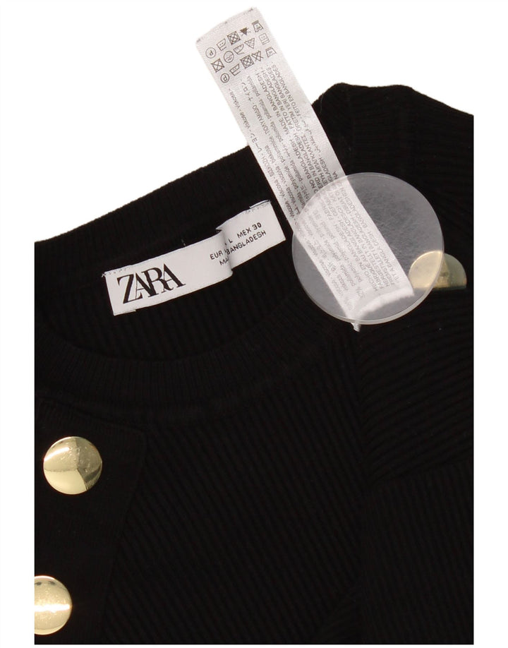 Zara Womens Crop Top Long Sleeve UK 14 Large Black Viscose