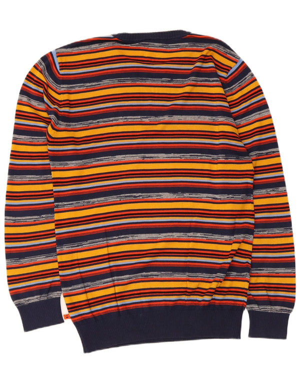 Benetton Mens Crew Neck Jumper Sweater Medium Multicoloured Striped Cotton