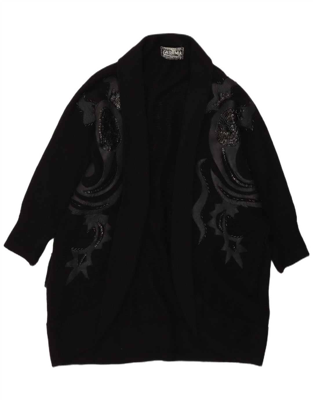 Casamia Womens Longline Open Cardigan Sweater One Size Black Paisley