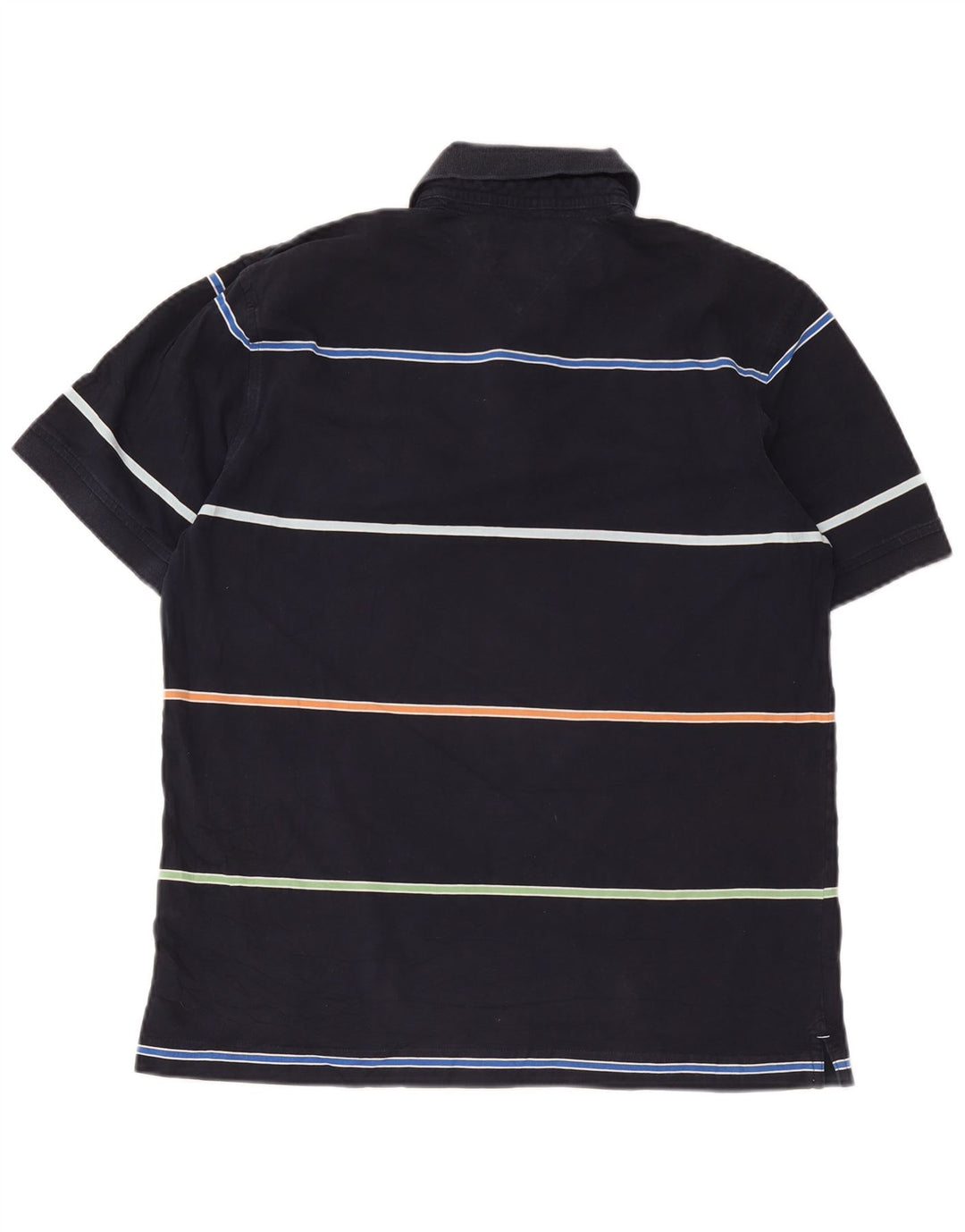 Tommy Hilfiger Mens Polo Shirt Medium Navy Blue Striped Cotton