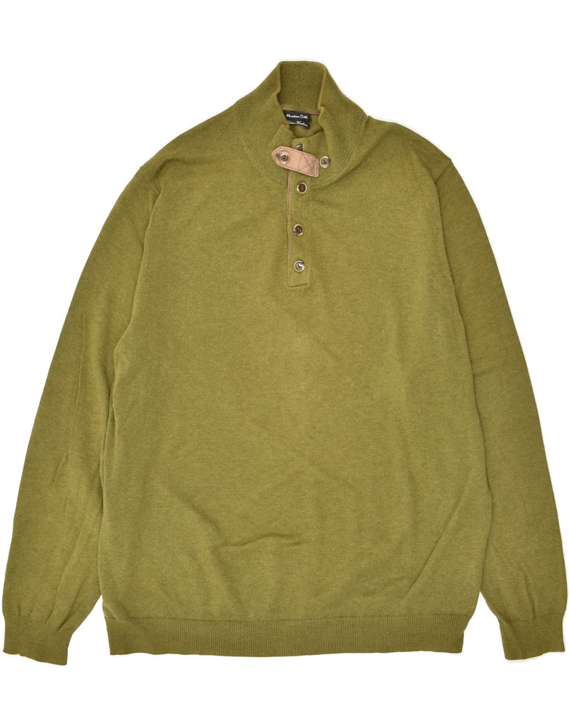 MASSIMO DUTTI Mens Button Neck Jumper Sweater 2XL Green Cotton | Vintage Massimo Dutti | Thrift | Second-Hand Massimo Dutti | Used Clothing | Messina Hembry 