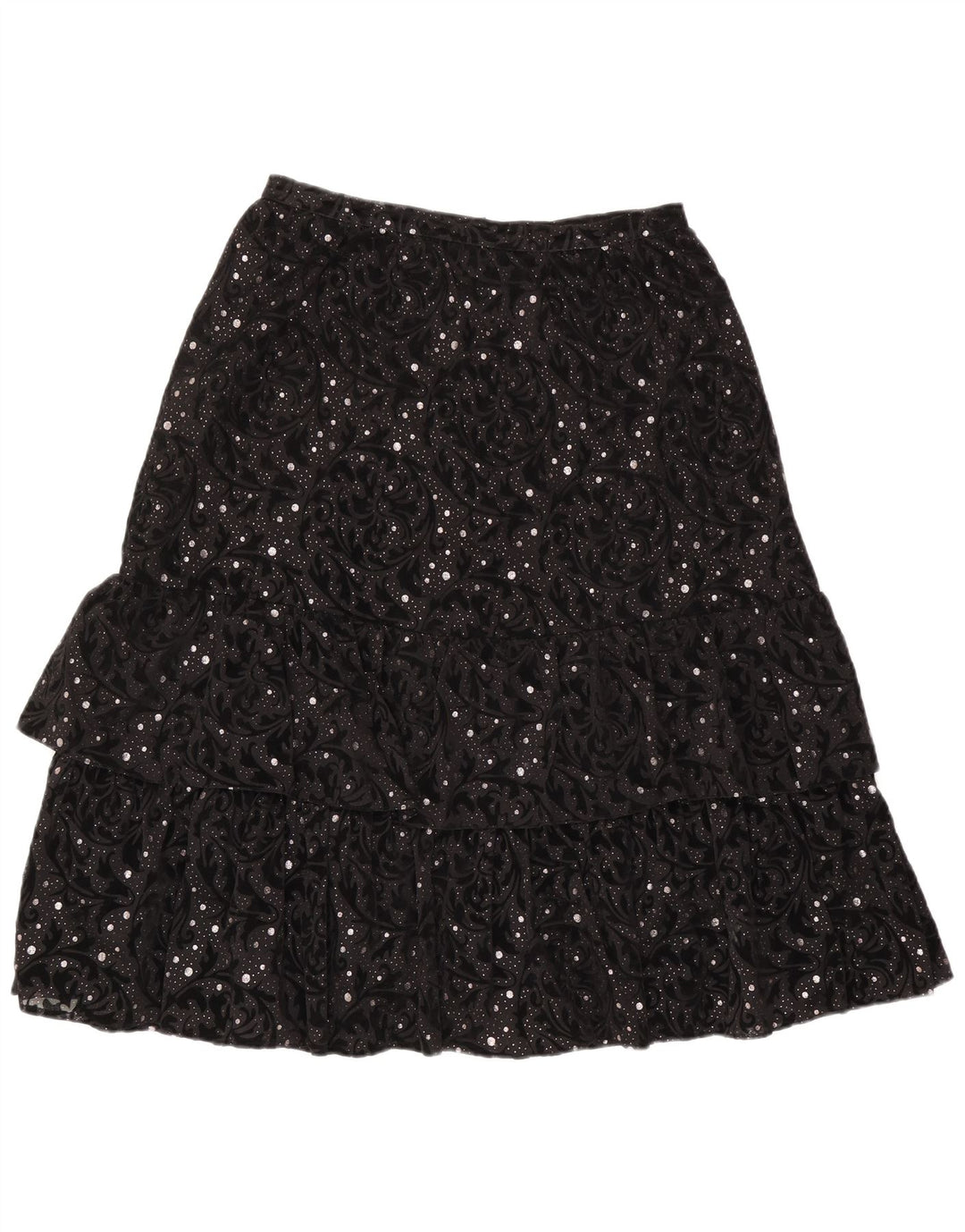 Vintage Womens Tiered Skirt IT 44 Medium W30  Black Paisley Polyamide