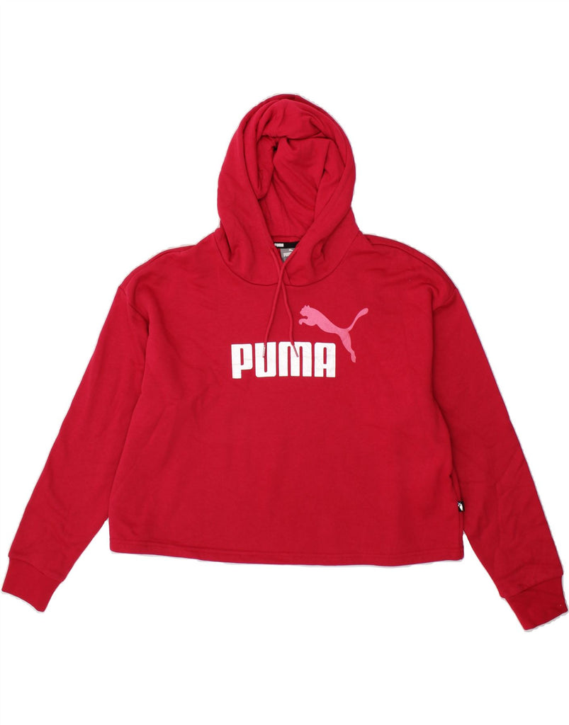 PUMA Womens Oversized Crop Graphic Hoodie Jumper UK 12 Medium Pink Cotton Vintage Puma and Second-Hand Puma from Messina Hembry 