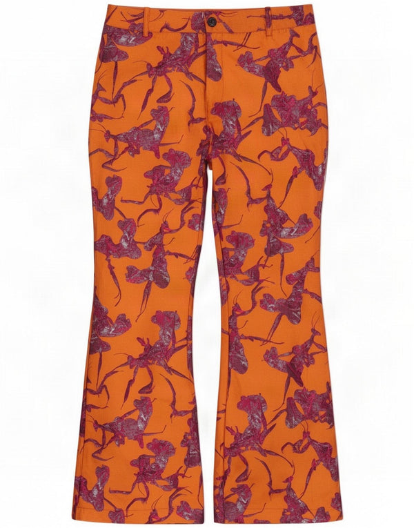 Desigual Womens Abstract Pattern Flare Trousers Medium W30 L30 Orange