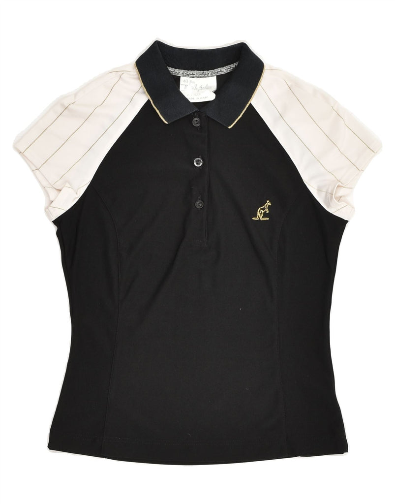 AUSTRALIAN L'ALPINA Womens Polo Shirt IT 40 Small Black Colourblock | Vintage AUSTRALIAN L'ALPINA | Thrift | Second-Hand AUSTRALIAN L'ALPINA | Used Clothing | Messina Hembry 