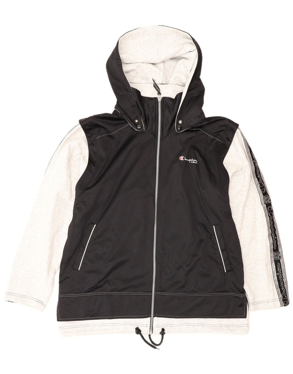 Champion Mens Graphic Hooded Tracksuit Top Jacket Medium Black Colourblock