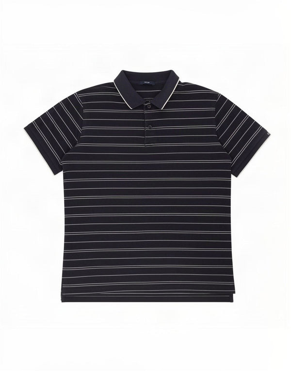Gant Mens Polo Shirt Large Navy Blue Pinstripe Cotton