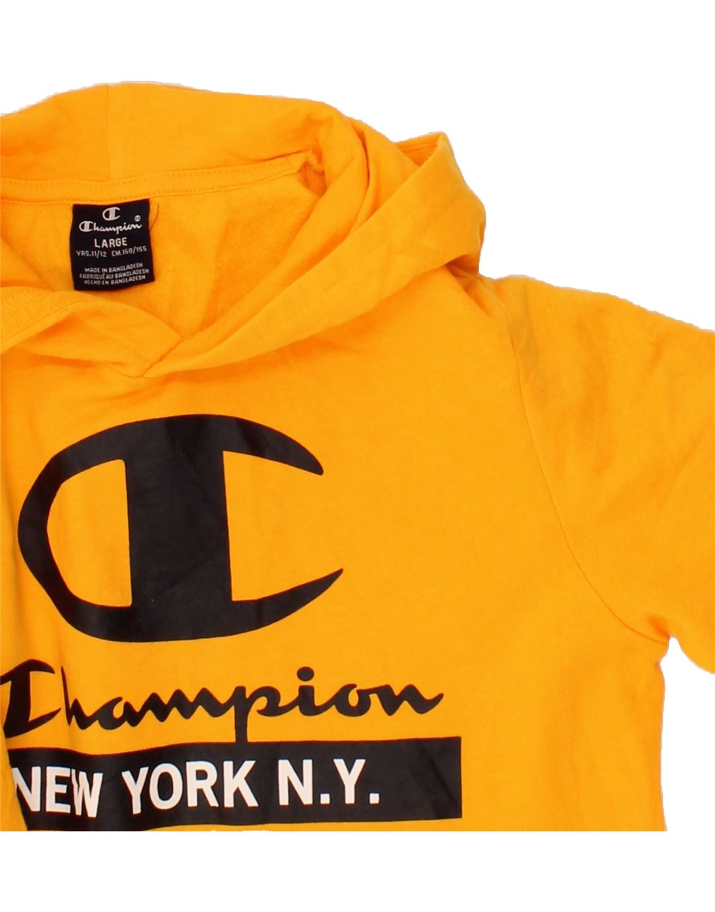 CHAMPION Boys Graphic Hoodie Jumper 11 12 Years Large Yellow Cotton Vintage Second Hand Clothing Online Messina Hembry