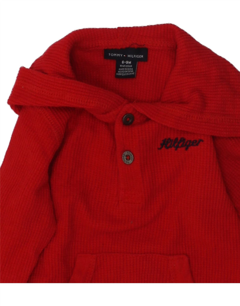 TOMMY HILFIGER Baby Boys Hoodie Jumper 6-9 Months Red Cotton | Vintage Tommy Hilfiger | Thrift | Second-Hand Tommy Hilfiger | Used Clothing | Messina Hembry 