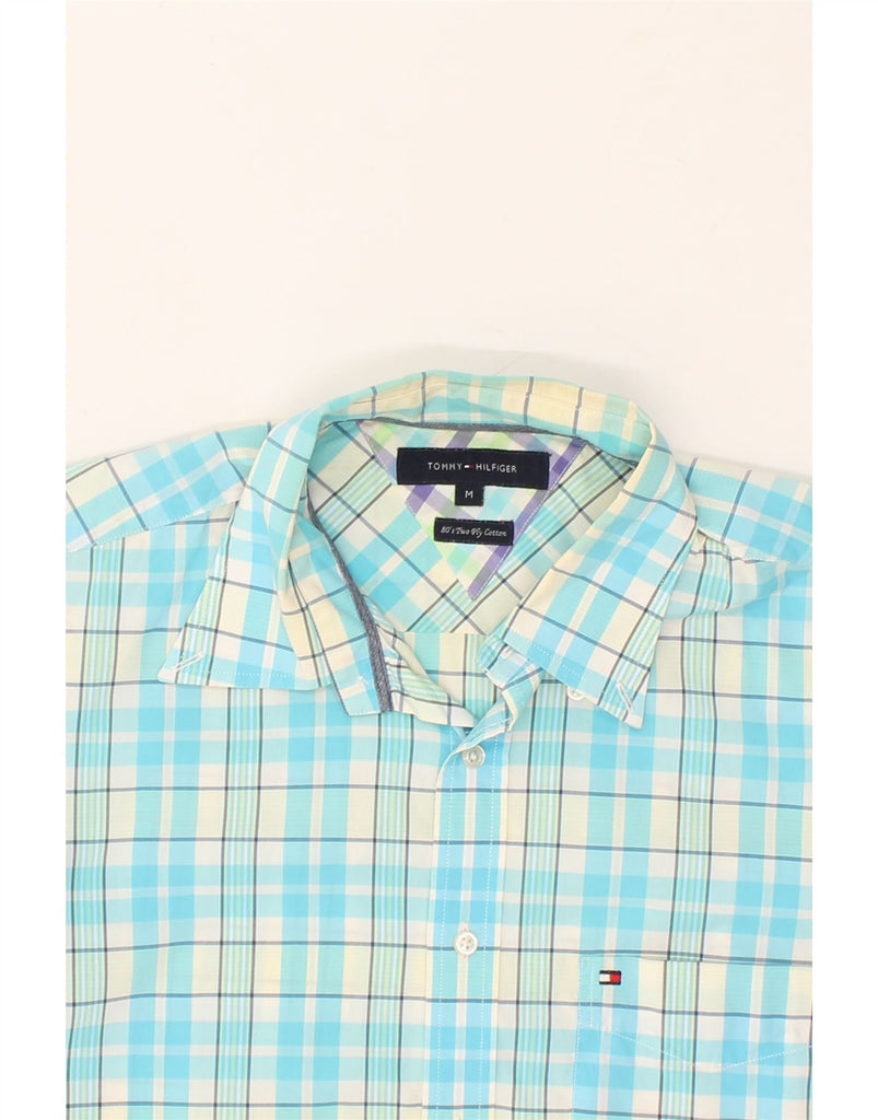 TOMMY HILFIGER Mens Short Sleeve Shirt Medium Blue Check Cotton | Vintage Tommy Hilfiger | Thrift | Second-Hand Tommy Hilfiger | Used Clothing | Messina Hembry 