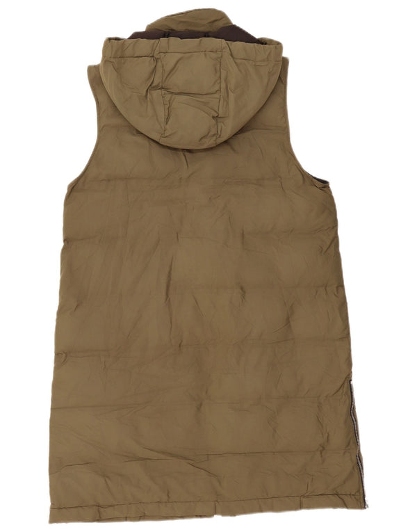 Zara Womens Hooded Longline Padded Gilet UK 12 Medium Khaki