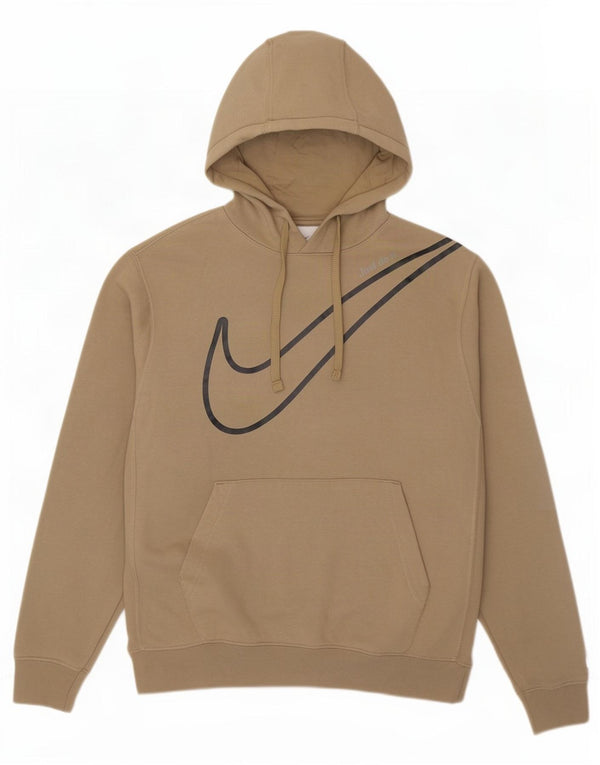 Nike Mens Graphic Hoodie Jumper Medium Beige Cotton