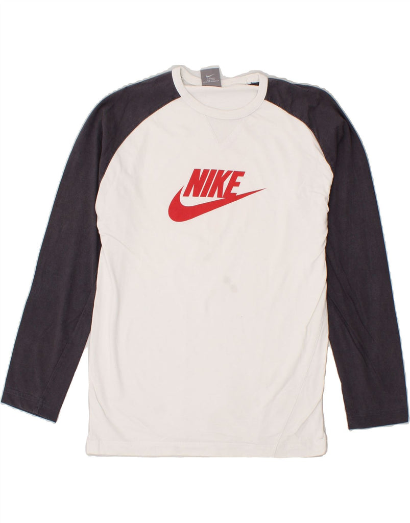 NIKE Boys Graphic Top Long Sleeve 12-13 Years Large White Colourblock | Vintage Nike | Thrift | Second-Hand Nike | Used Clothing | Messina Hembry 