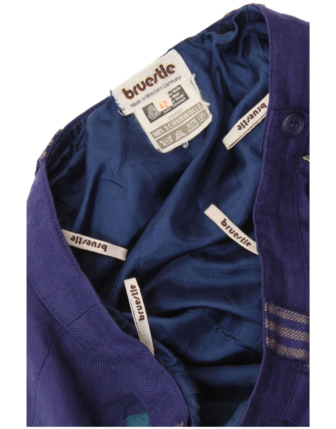 BRUESTLE Womens Pleated Skirt EU 42 Large W30 L28 Navy Blue Striped Wool