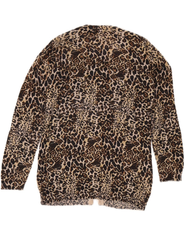 Zara Womens Regular Fit Cardigan Sweater UK 10 Small Brown Animal Print