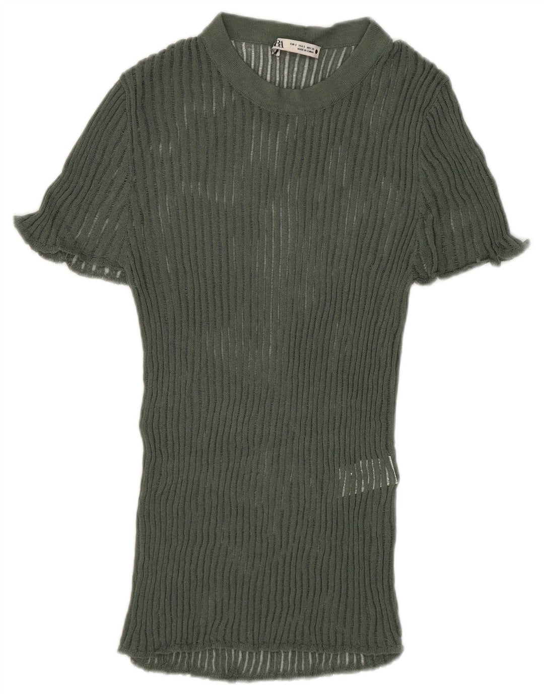 Zara Womens Knit Blouse Top UK 8 Small Green Viscose